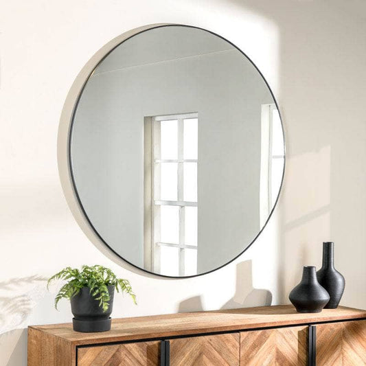 Mirrors  -  Black Round Wall Mirror - 120cm  -  60009769