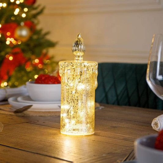 Christmas  -  Champagne LED Glass Candle Ornament - 21cm  -  60008626