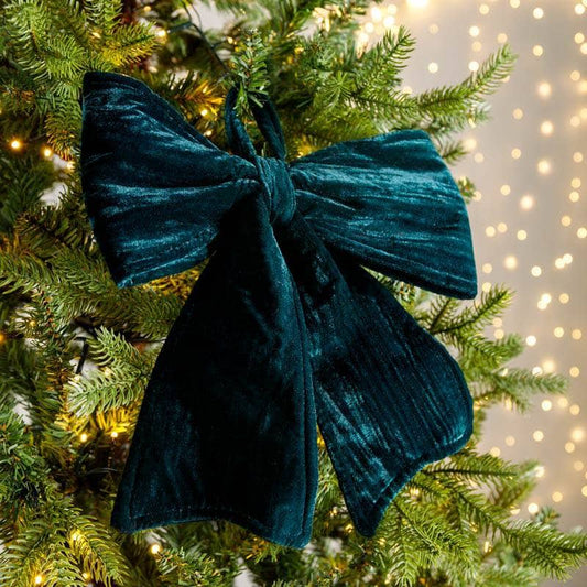 Christmas  -  Dark Green Velvet Bow - 34cm  -  60008475