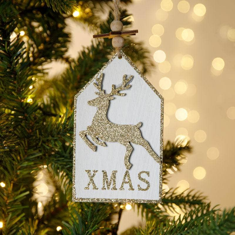 Gold Reindeer Wooden Hanging Plaque - 23cm-  60008687