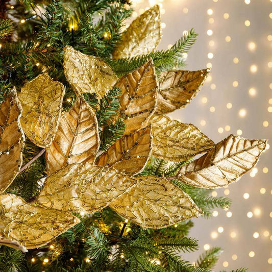 Christmas  -  Gold Glitter Leaf Garland - 118cm  -  60008683