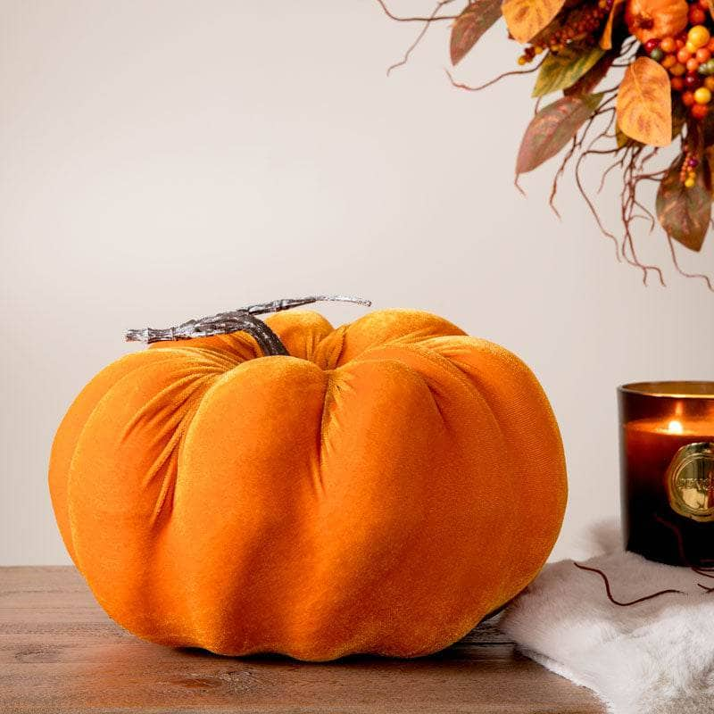 Homeware  -  Orange Velvet Pumpkin  - 23cm  -  60012202