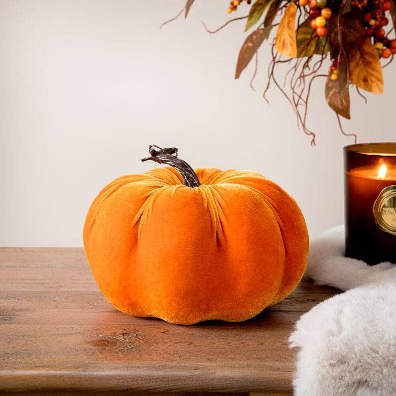 Homeware  -  Orange Velvet Pumpkin  - 18cm  -  60012201