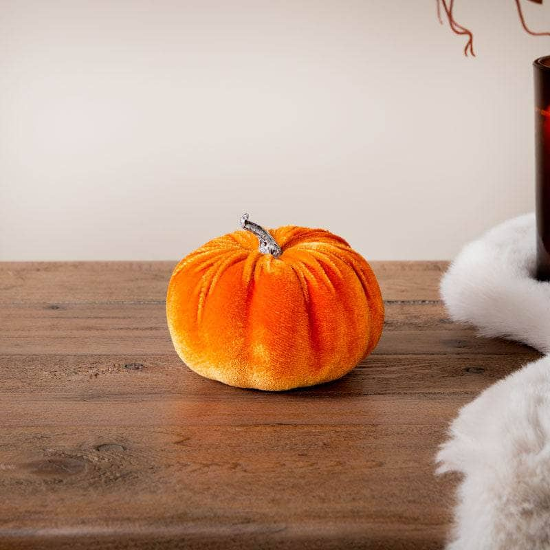 Homeware  -  Orange Velvet Pumpkin  - 8cm  -  60012203