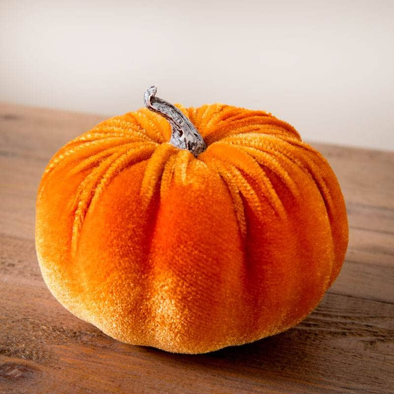 Homeware  -  Orange Velvet Pumpkin  - 8cm  -  60012203