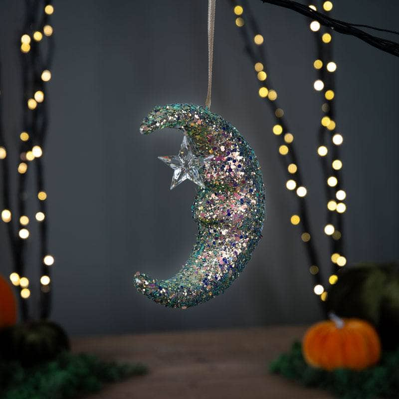 Christmas  -  Glitter Hanging Moon Decoration - 14cm  -  60008479