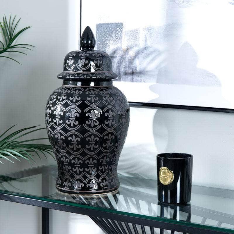 Homeware  -  Black Pattern Temple Jar - 18"  -  60008106