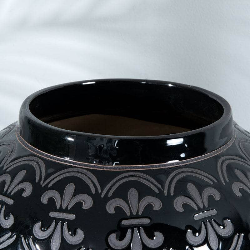 Homeware  -  Black Pattern Temple Jar - 18"  -  60008106