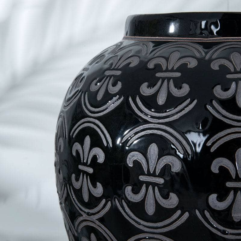 Homeware  -  Black Pattern Temple Jar - 24"  -  60008107