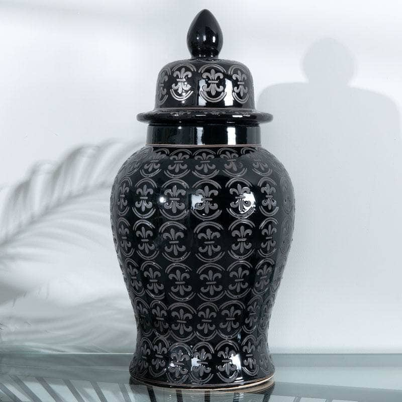 Homeware  -  Black Pattern Temple Jar - 24"  -  60008107