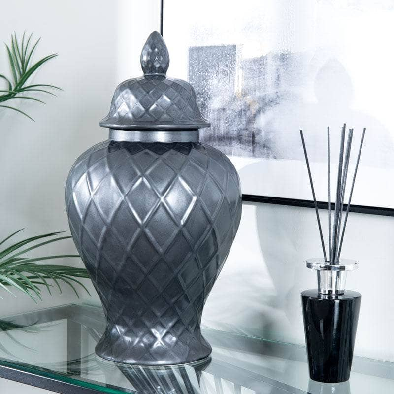 Homeware  -  Matt Black Lattice Temple Jar - 20"  -  60008108