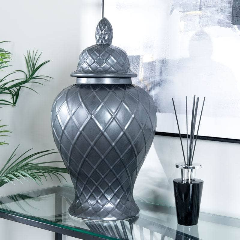 Homeware  -  Matt Black Lattice Temple Jar - 24"  -  60008109