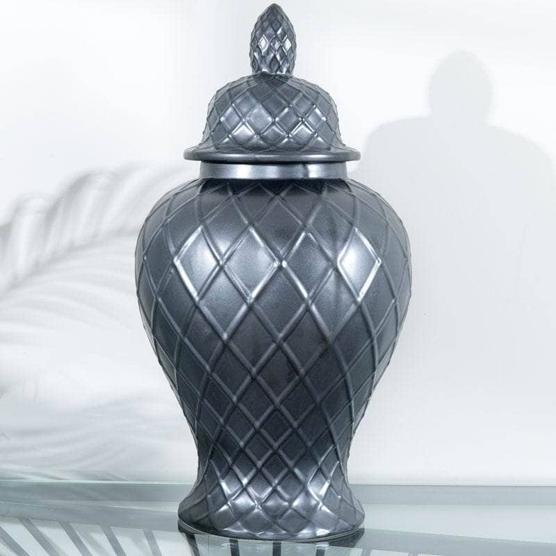 Homeware  -  Matt Black Lattice Temple Jar - 24"  -  60008109