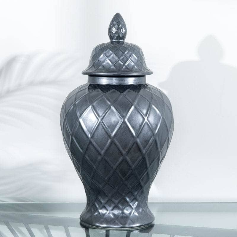 Homeware  -  Matt Black Lattice Temple Jar - 20"  -  60008108