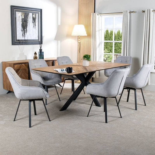 Furniture  -  Herringbone Table & 6 Silver Montreal Chairs  -  60011146