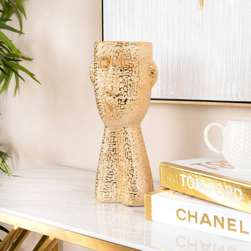 Homeware  -  Gold Textured Ceramic Face Vase -  32.5cm  -  60011691