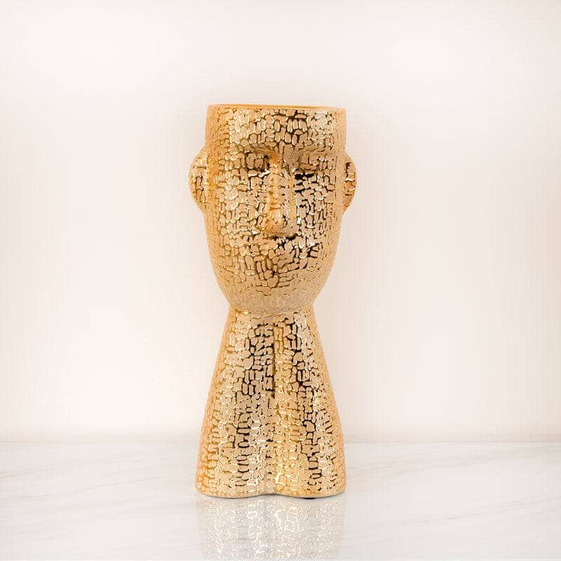 Homeware  -  Gold Textured Ceramic Face Vase -  32.5cm  -  60011691