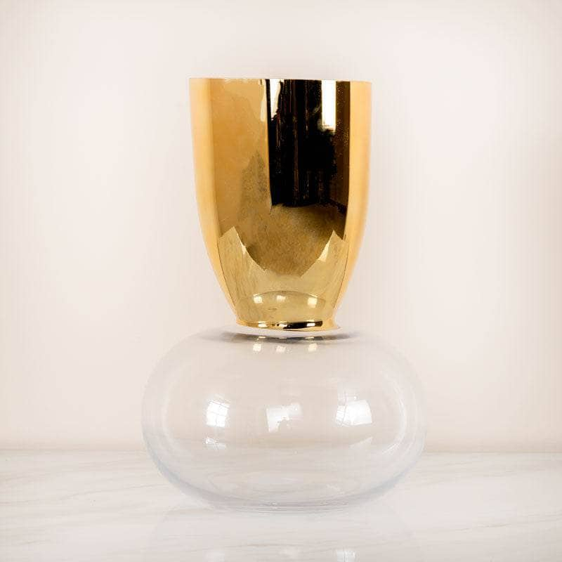 Homeware  -  Gold & Clear Round Base Glass Vase - 29.5cm  -  60011701