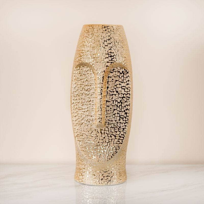 Homeware  -  Textured Gold Ceramic Face Vase - 38cm  -  60011685