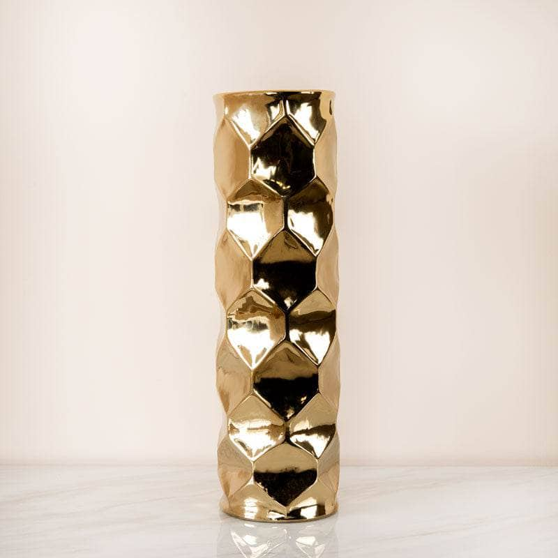 Homeware  -  Gold Hexagon Design Vase - Medium  -  60011656