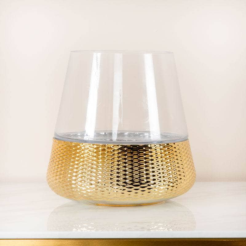 Homeware  -  Gold & Clear Glass Candle Holder - 20cm  -  60011696