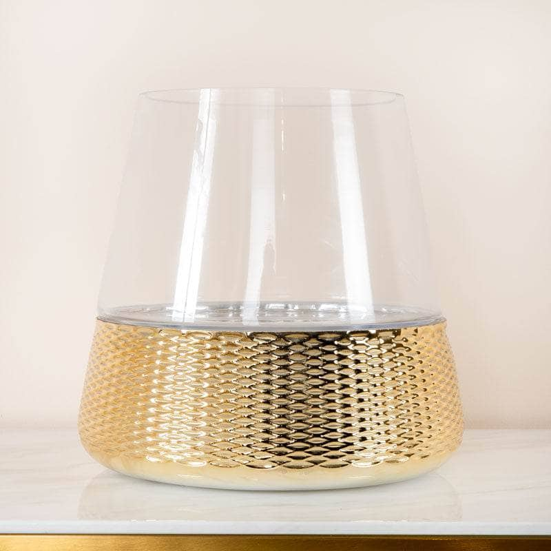 Homeware  -  Gold & Clear Glass Candle Holder - 26cm  -  60011697