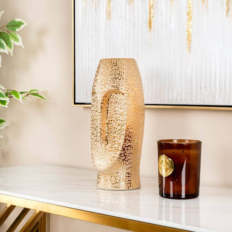 Homeware  -  Textured Gold Ceramic Face Vase - 31cm  -  60011684