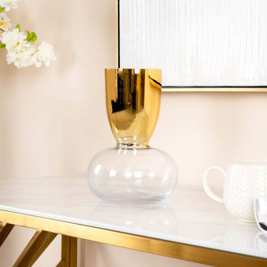 Homeware  -  Gold & Clear Round Base Glass Vase - 23cm  -  60011700