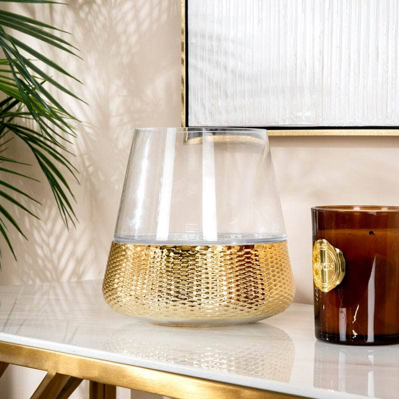 Homeware  -  Gold & Clear Glass Candle Holder - 20cm  -  60011696