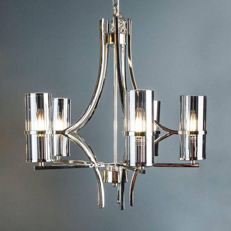 Lights  -  Rome 5 Light Nickel & Smoked Glass Pendant Light  -  60006132