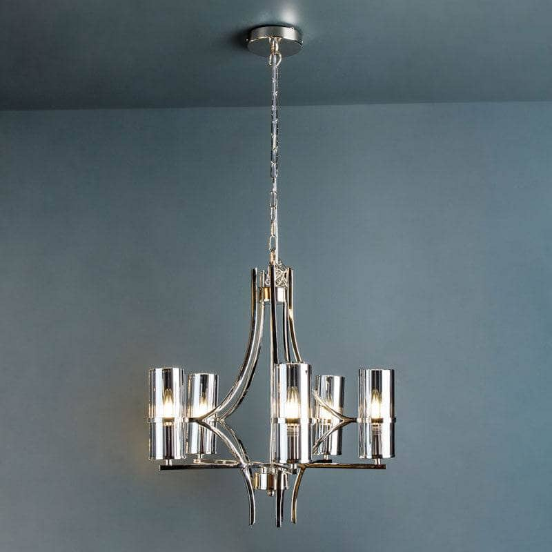 Lights  -  Rome 5 Light Nickel & Smoked Glass Pendant Light  -  60006132