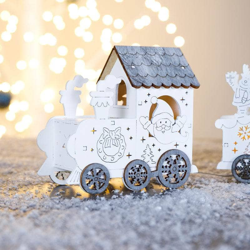 Christmas  -  Lit Wooden Santa Train - 42cm  -  60008689