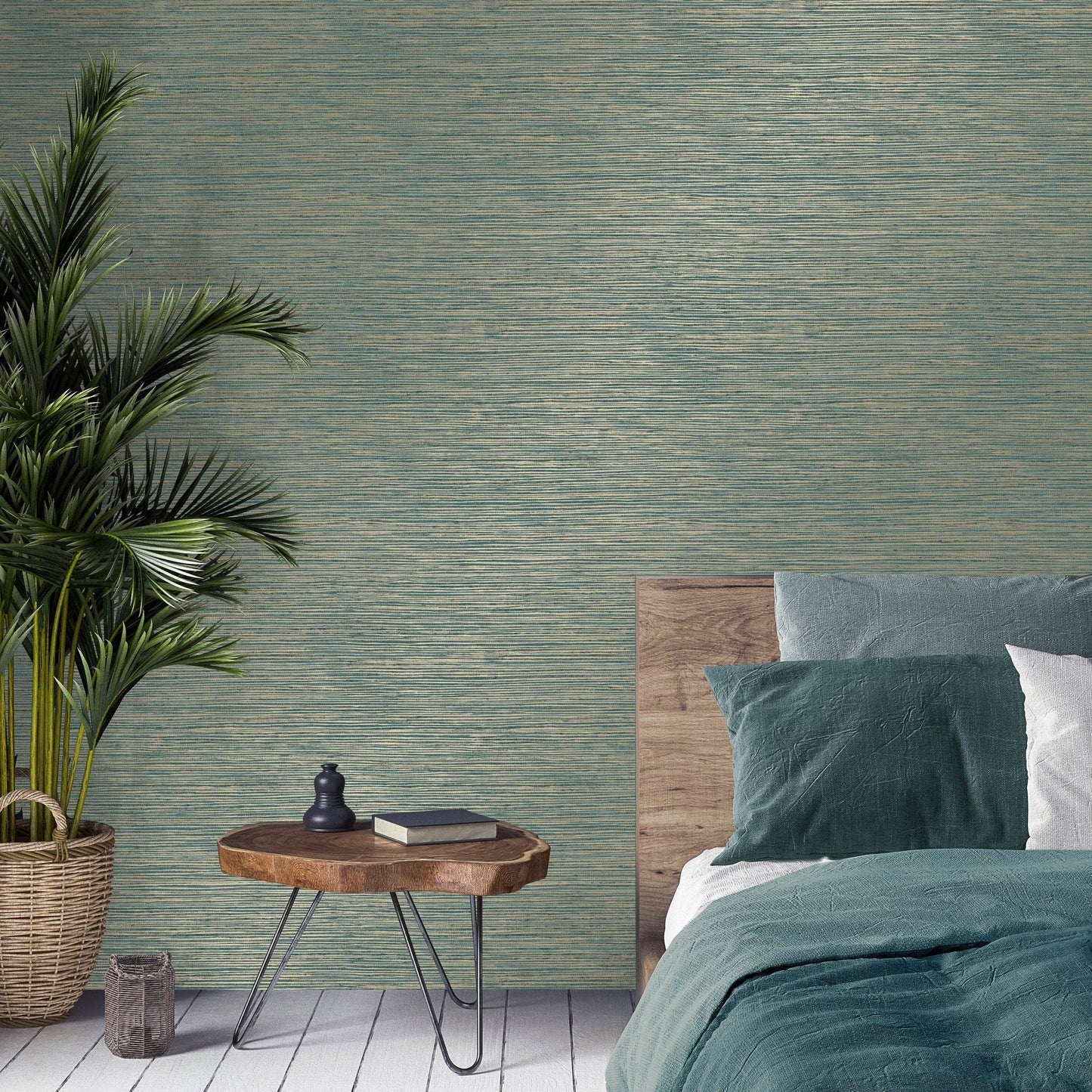 Wallpaper  -  Fine Decor Fusion Plain Teal Wallpaper - M1768  -  60011219