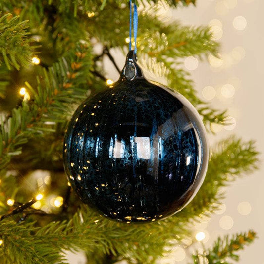 Navy Antique Spun Glass Bauble - 10cm-  60008710