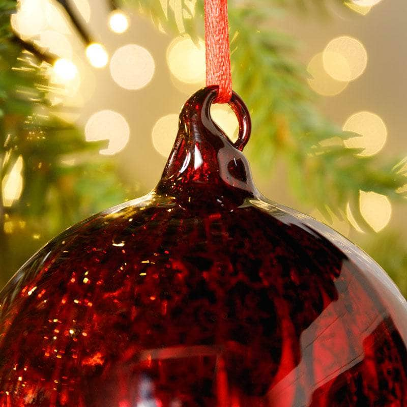 Red Antique Spun Glass Bauble - 10cm-  60008708