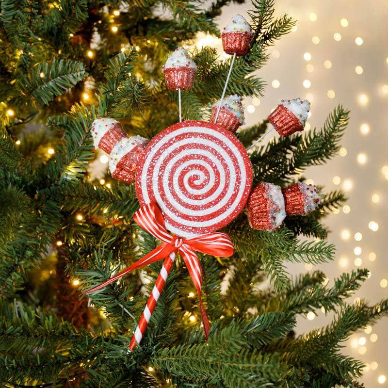 Christmas  -  Red & White Lollipop Cupcake Spray - 46cm  -  60008801