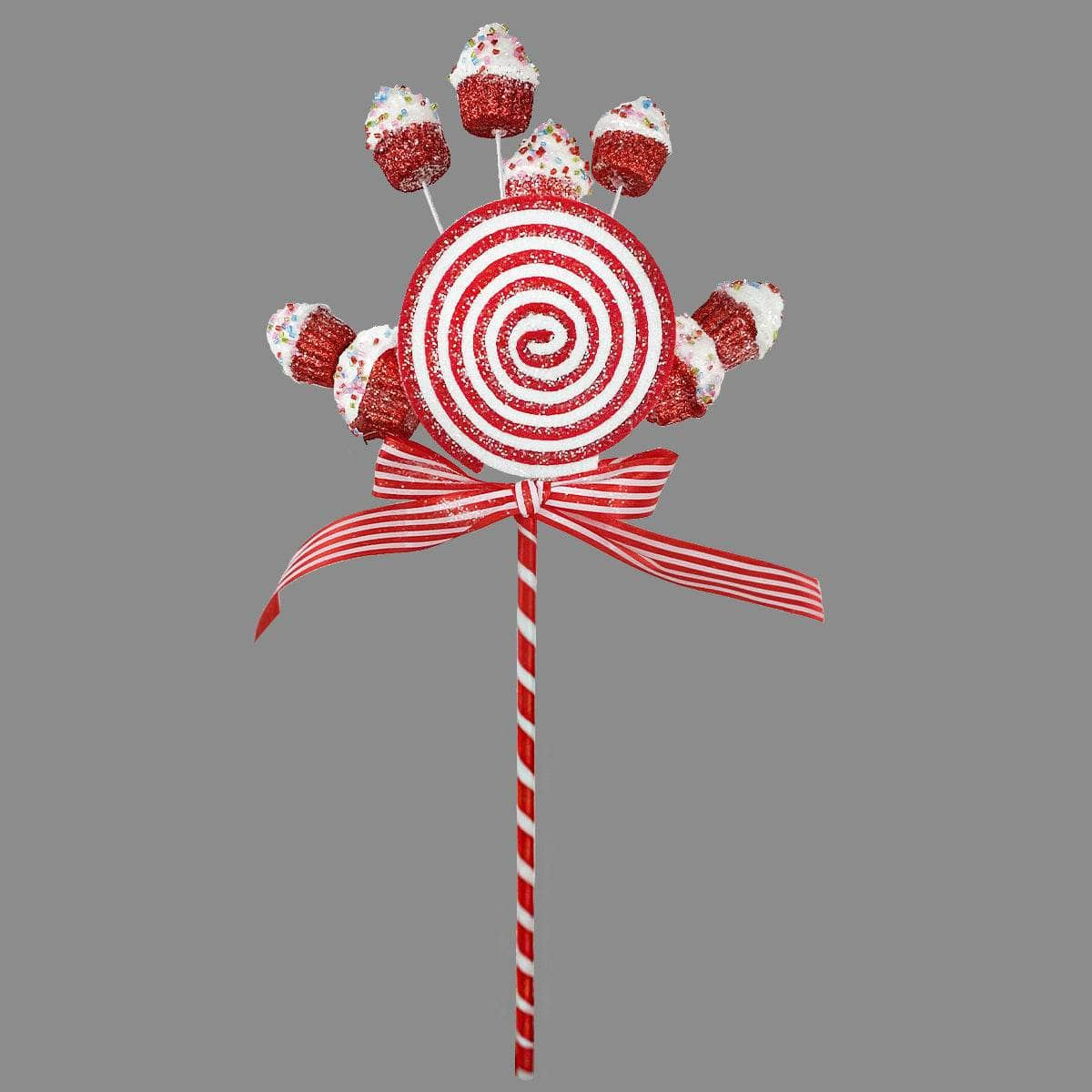 Red & White Lollipop Cupcake Spray - 46cm -  60008801