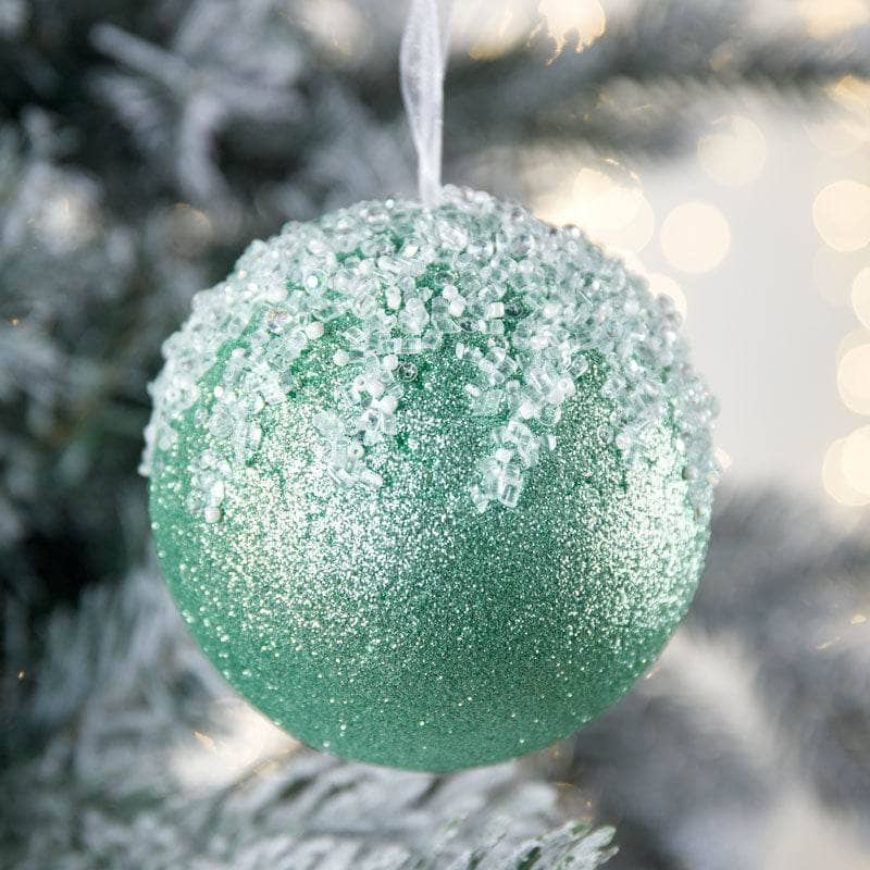 Christmas  -  Sage Icicle Sparkle Christmas Bauble - 10cm  -  60008811