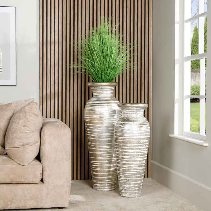 Homeware  -  Silver Striped Large Pot - 100cm  -  60010169