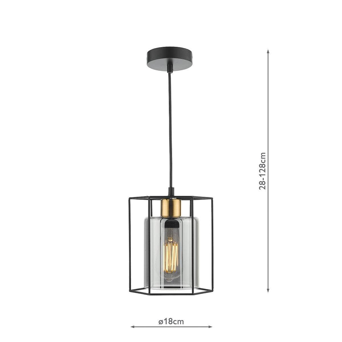  -  DAR TATUM 1LT BAR PENDANT BLACK WITH SMOKED GLASS TAT0122  -  60009284