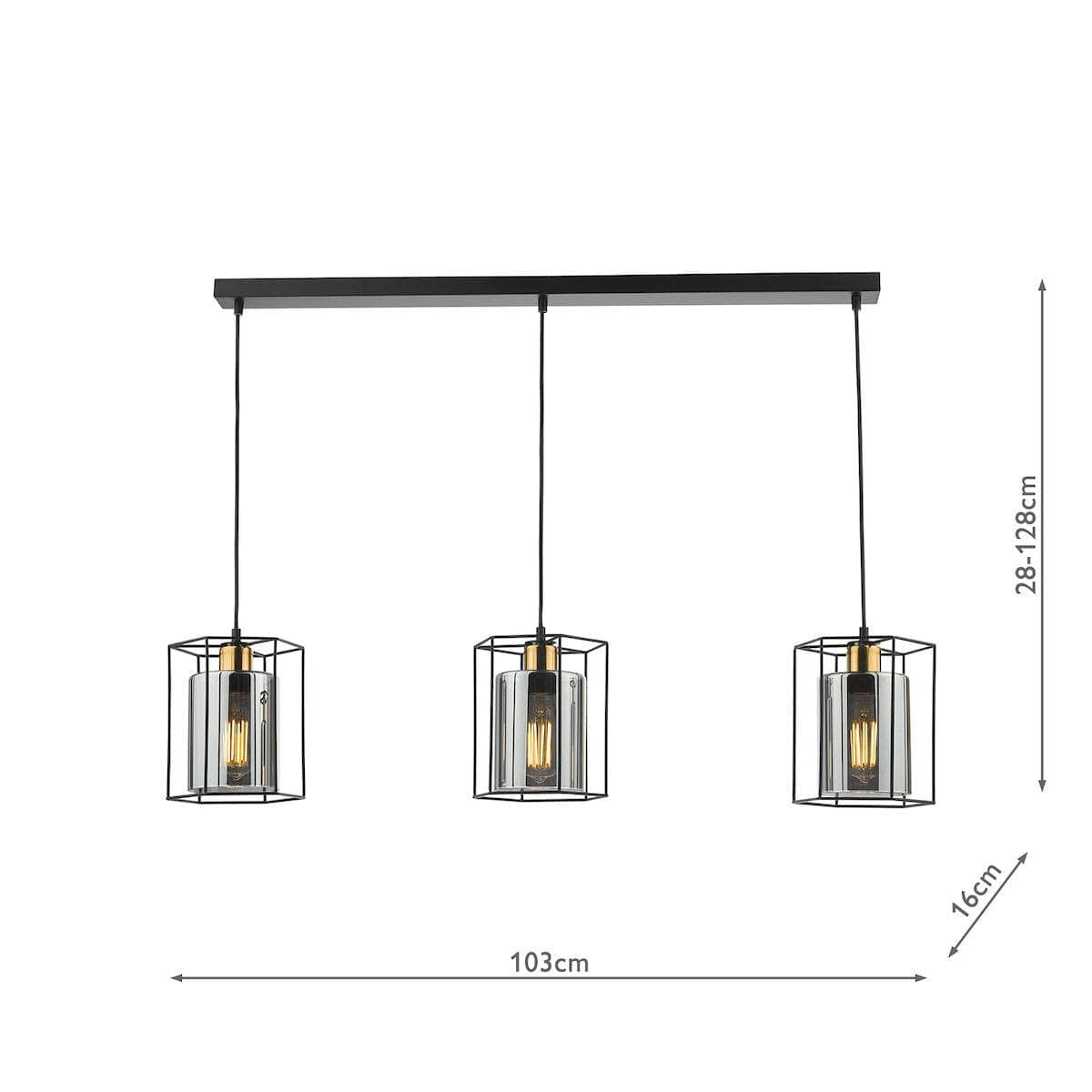  -  DAR TATUM 3LT BAR PENDANT BLACK WITH SMOKED GLASS TAT0322  -  60009283