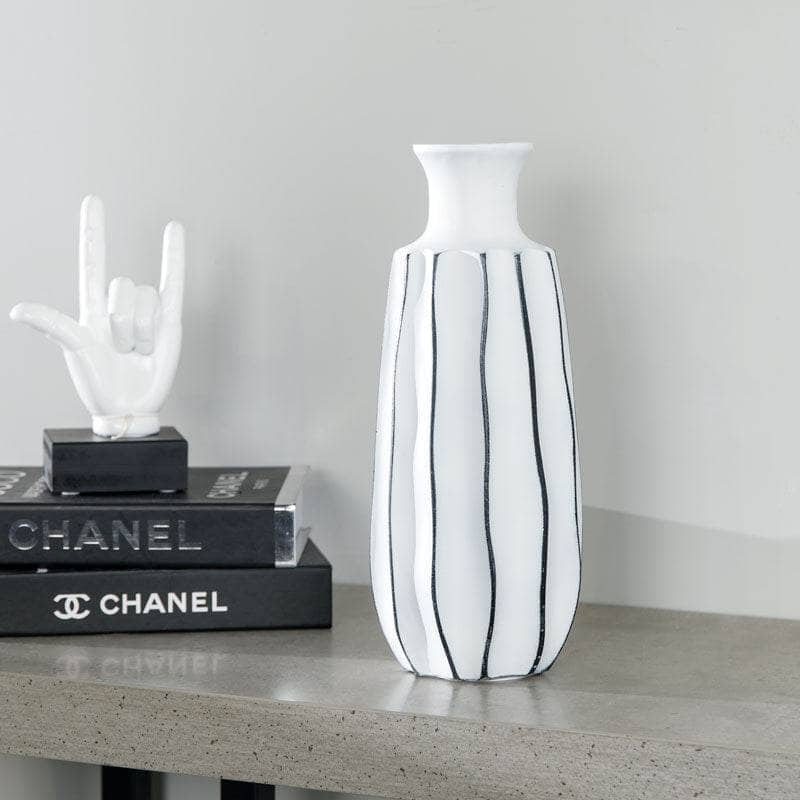 Homeware - White & Black Striped Vase - 35.5cm -  60008144