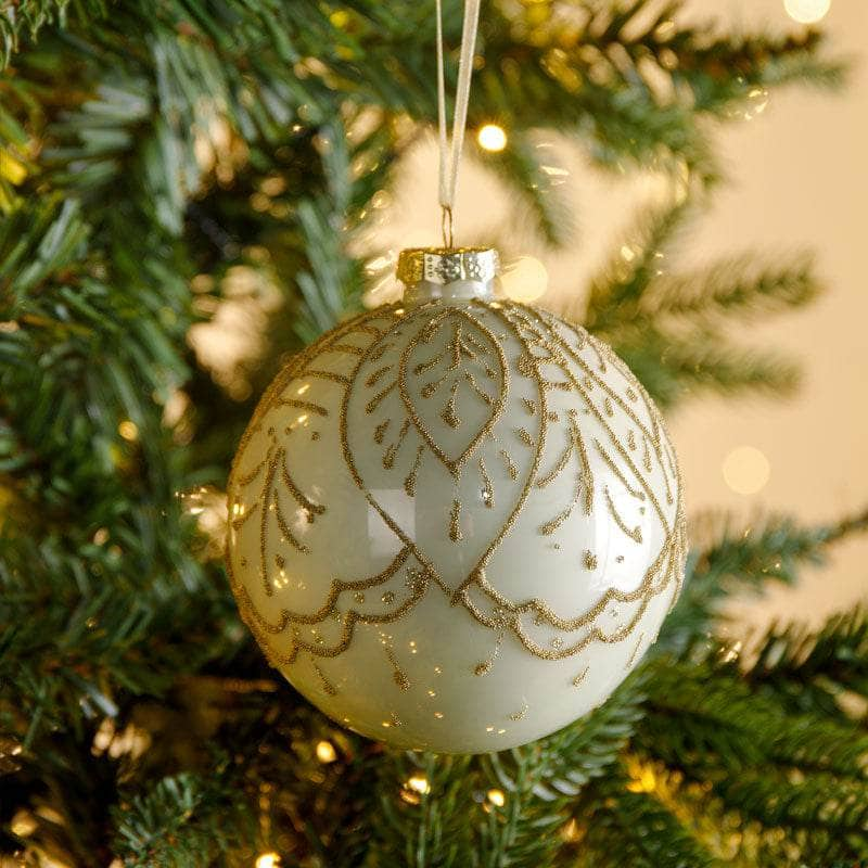 White & Gold Glass Bauble  -  60008704