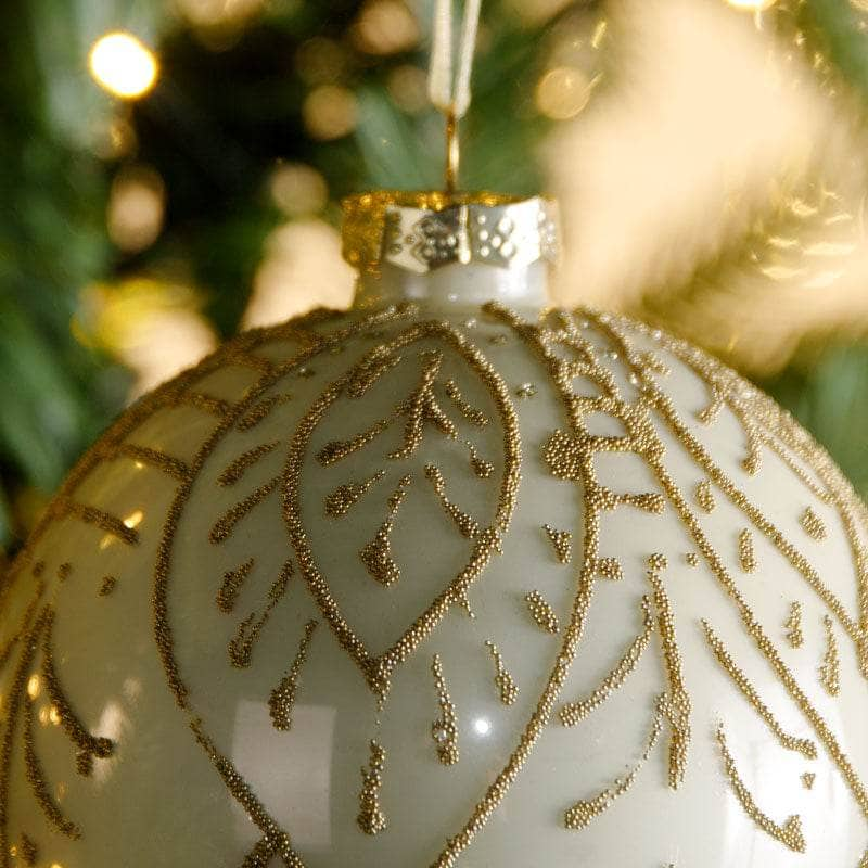 White & Gold Glass Bauble-  60008704