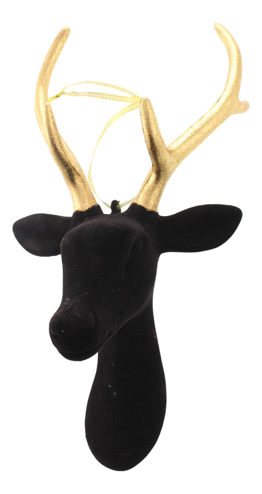 Christmas  -  Flocked Stag With Hanger - Black & Gold  -  60012190