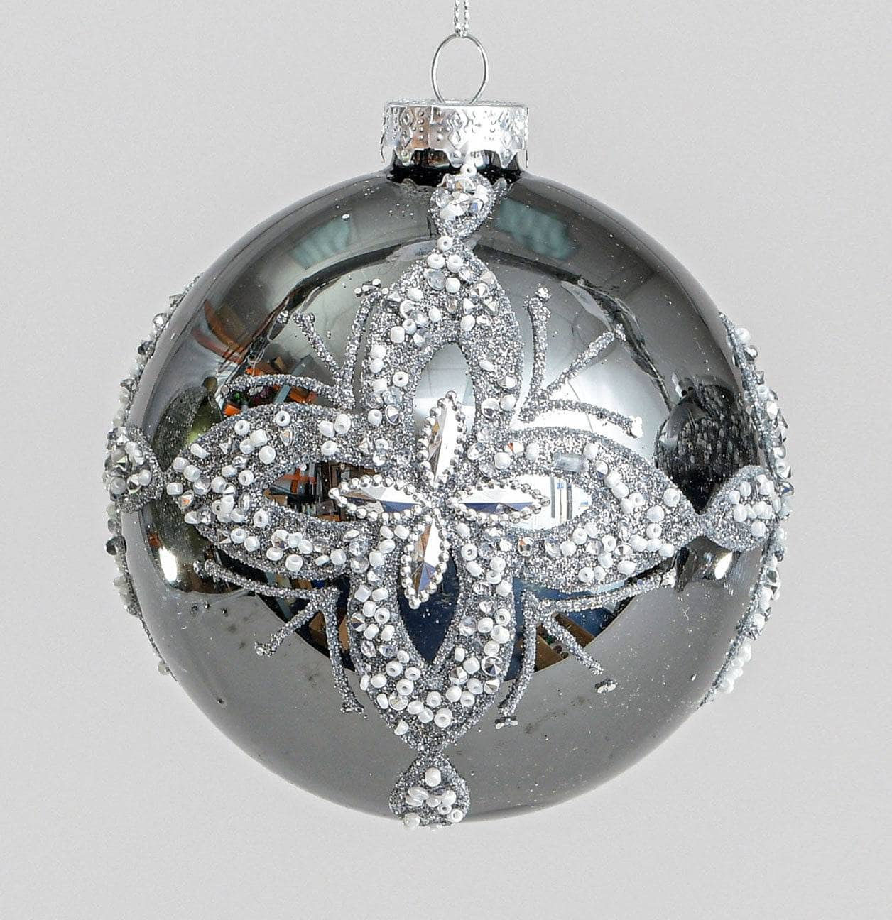 Petrol Glitter Beaded Christmas Bauble - 10cm