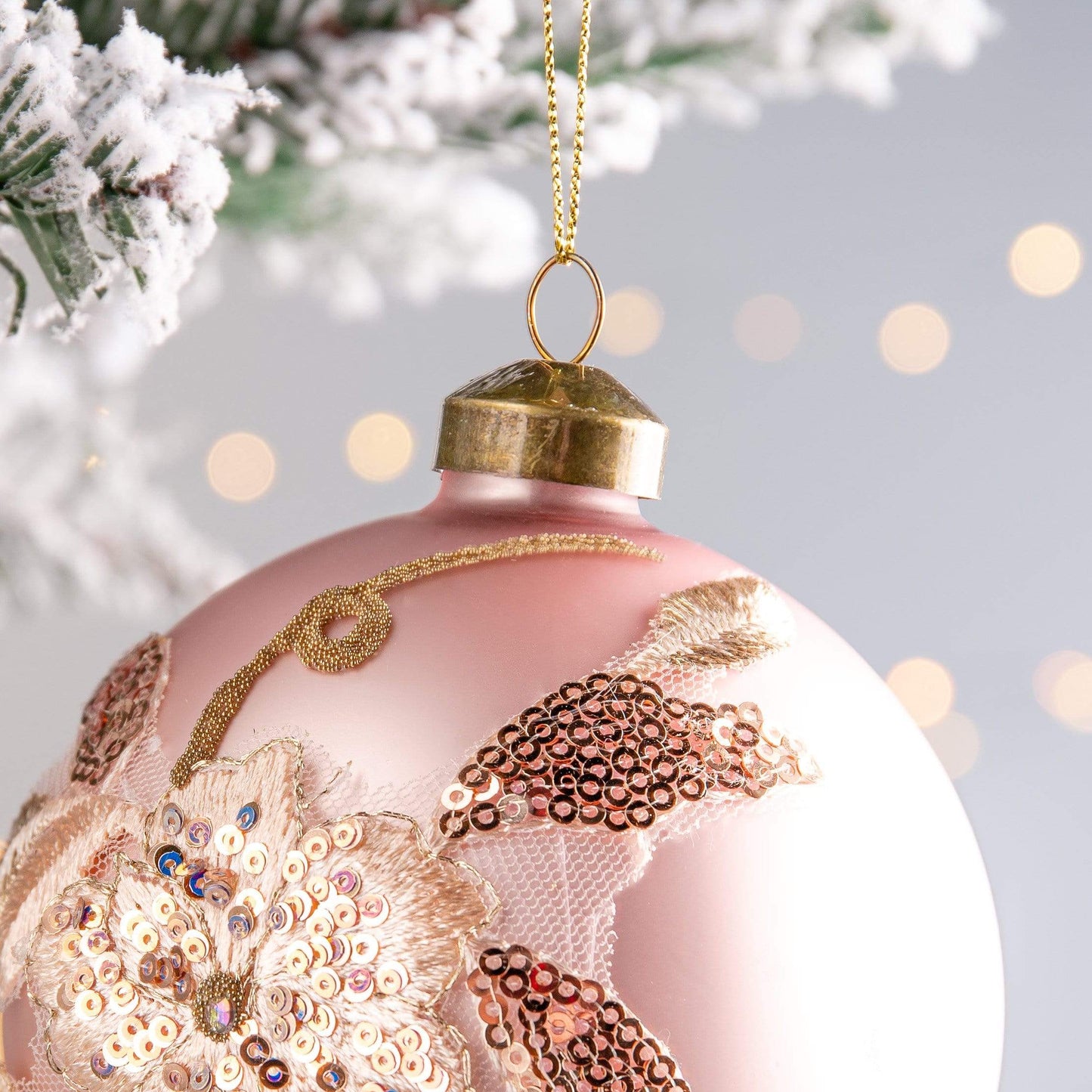 Christmas  -  Pink and Gold Embroidered Glass Bauble - 10cm  -  60000924