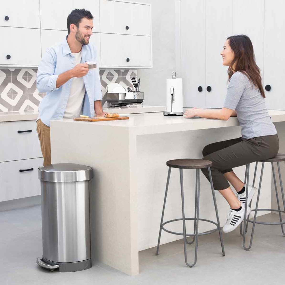 Kitchenware  -  Simplehuman Brushed Steel Semi-Round 45L Pedal Bin  -  50143505