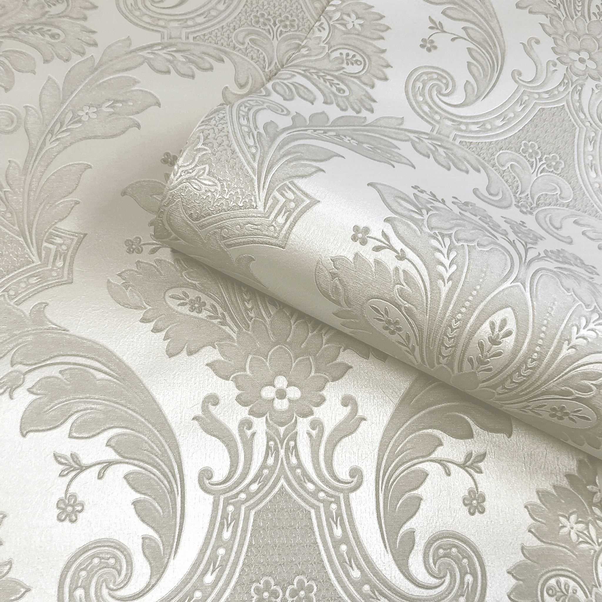 Belgravia Amara Floral Damask Shiny Textured Wallpaper - Silver 7370 | eBay