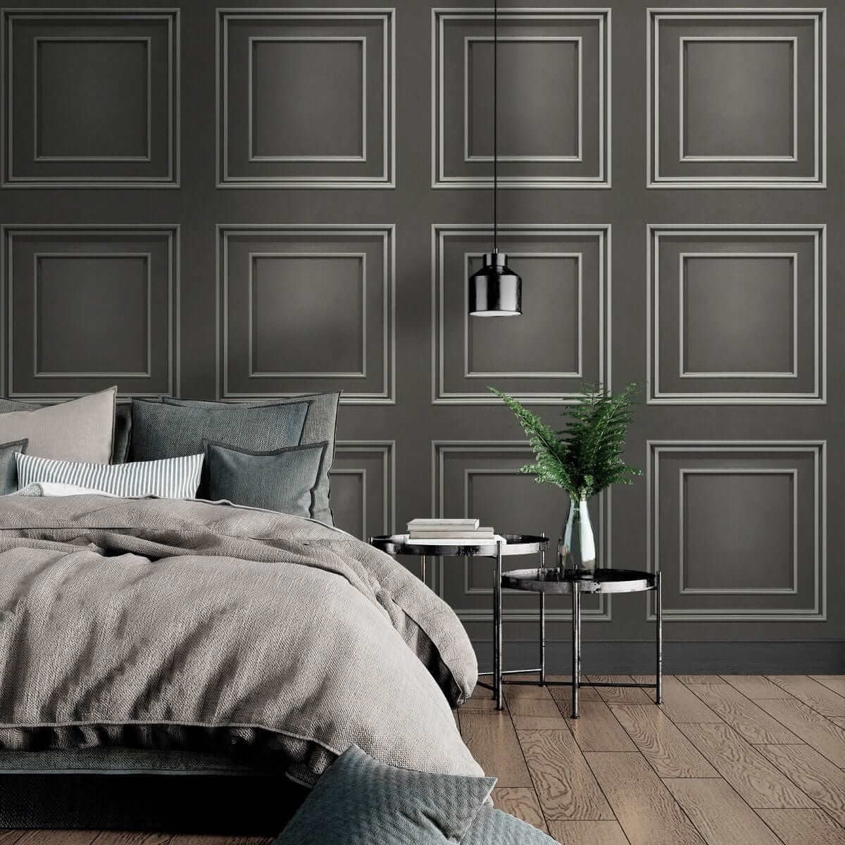 Wallpaper  -  Belgravia Amara Panel Gunmetal & Silver Wallpaper - 7390  -  60001993